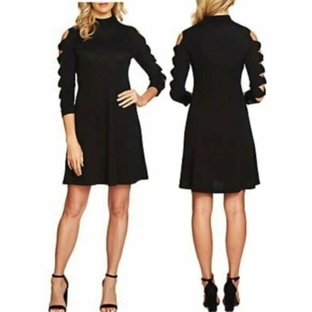 CeCe Bow Sleeve Sweater Dress Womens Size S A-Line Mock Neck Cut Out